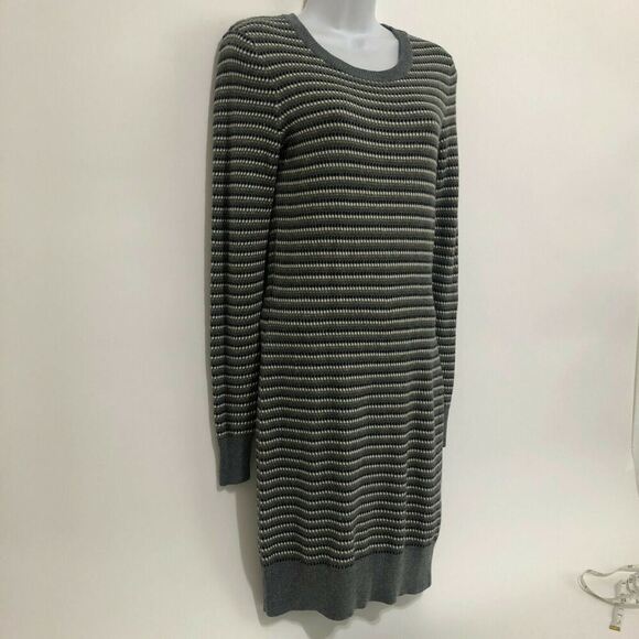 French Connection Gray Blue Gold Black Striped Knit Sweater Dress Women's Size 6 - Picture 3 of 12